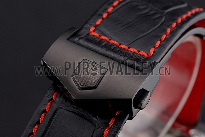 Tag Heuer Monaco Calibre 36 Blue And Red Dial Stripes Dial Black Leather Strap 622272