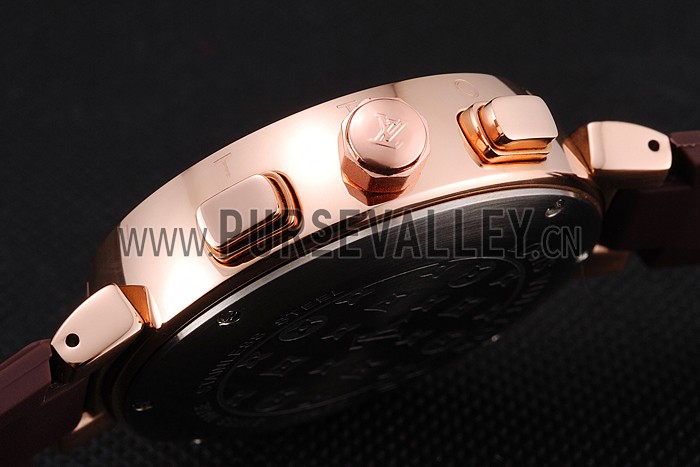 Louis Vuitton Tambour LV277 Chronograph White Dial Rose Gold Case Brown Rubber Strap