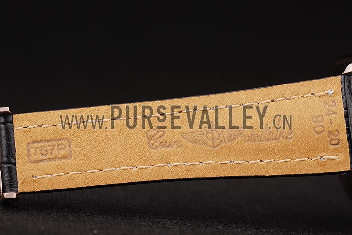 Breitling Transocean White Dial Black Leather Strap Rose Gold Bezel 98206