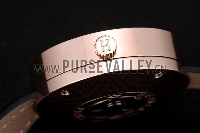 Hermes Classic MOP Dial Black Elongated Leather Strap