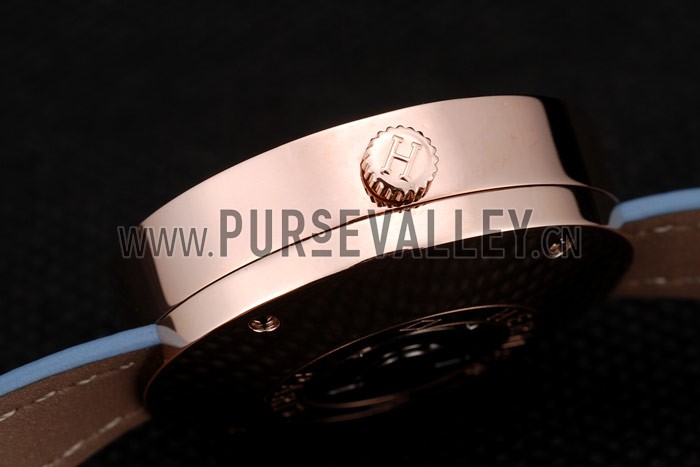 Hermes Classic MOP Dial Light Blue Elongated Leather Strap