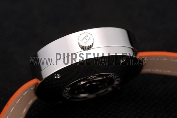 Hermes Classic MOP Dial Orange Elongated Leather Strap