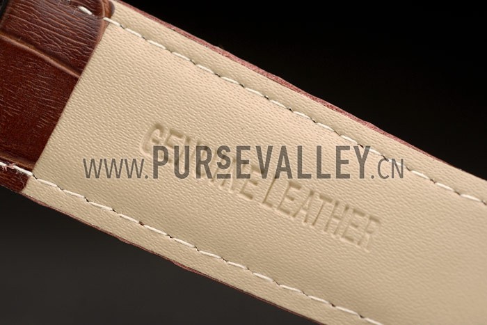 Cartier Calibre White Dial Diamonds Two Tone Case Brown Leather Bracelet