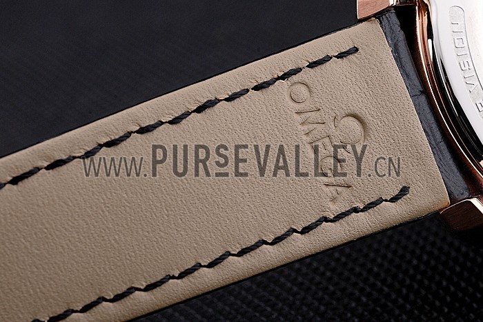 Omega DeVille Rose Gold Bezel with Black Dial and Black Leather Strap 621569