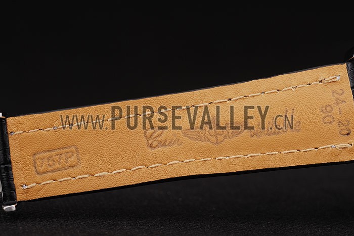 Breitling Transocean Black Dial Black Leather Strap Rose Gold Bezel 98203