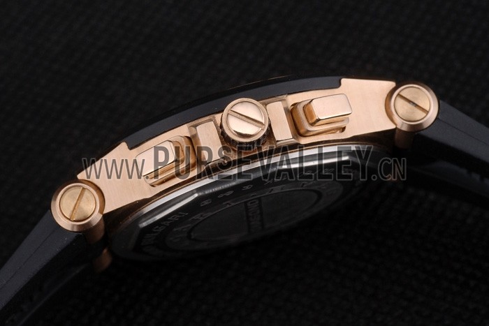 Bvlgari Diagono 36mm White Dial Gold Case With Diamonds Black Rubber Bracelet