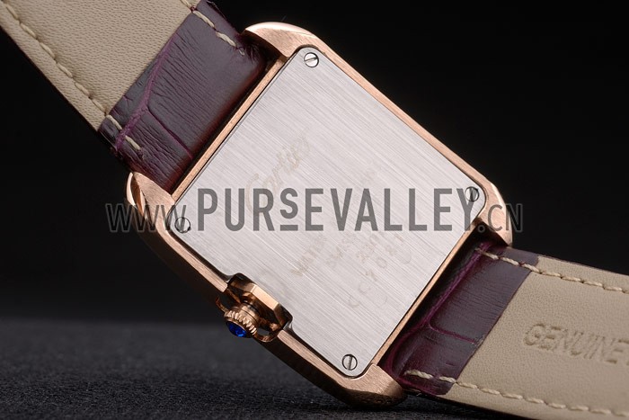 Cartier Tank Anglaise White Dragon Dial Diamonds Gold Case Purple Leather Bracelet