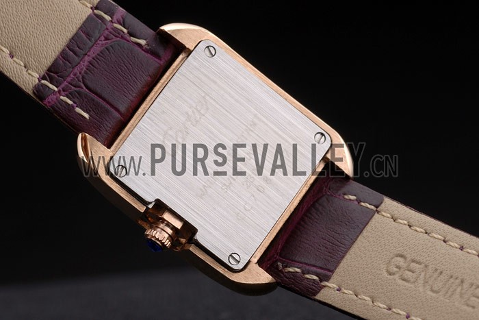 Cartier Tank Anglaise White Tiger Dial Gold Case Purple Leather Bracelet