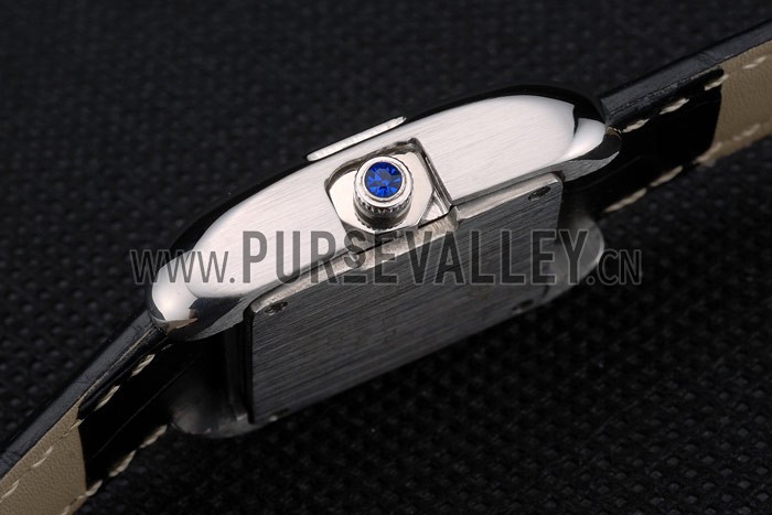 Cartier Tank Anglaise White Tiger Dial Stainless Steel Case Black Leather Bracelet