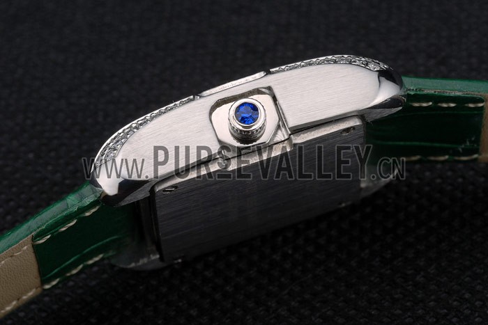 Cartier Tank Anglaise White Tiger Dial Diamonds Steel Case Green Leather Bracelet