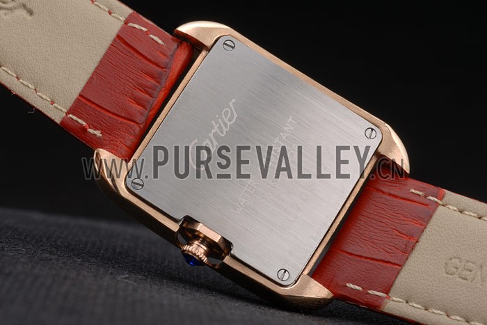 Cartier Tank Anglaise 30mm White Dial Gold Case Red Leather Bracelet