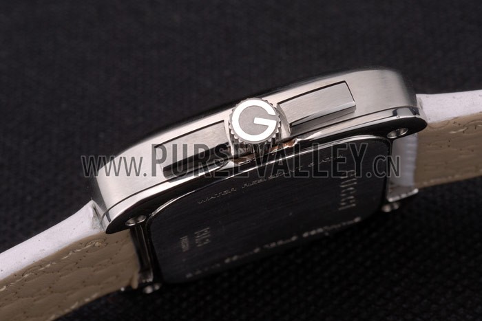 Gucci White Leather Strap Polished Stainless Steel Bezel White Dial 80218