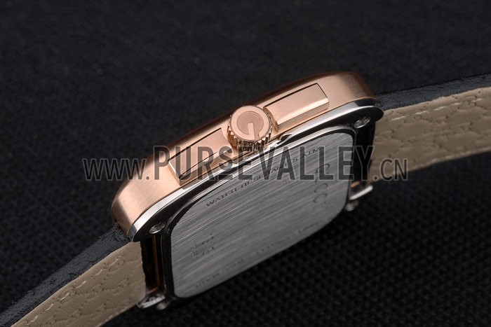 Gucci Black Leather Strap Rose Gold Bezel Black Dial 80222