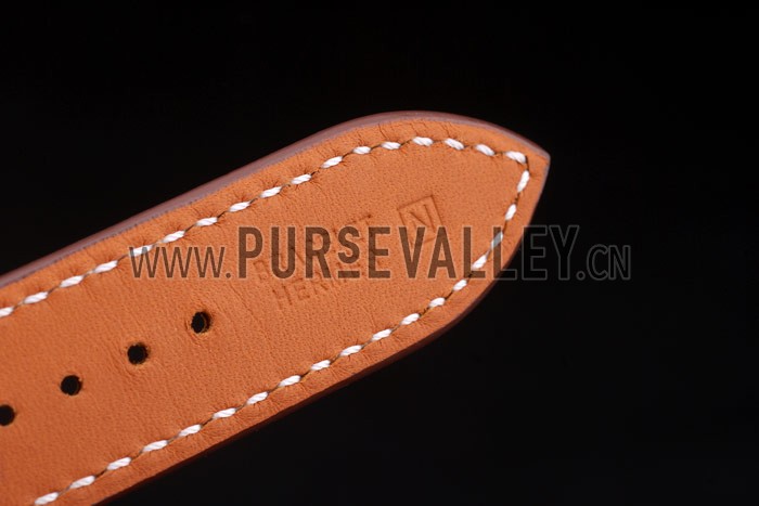 Hermes Heure H Stainless Steel Diamond Encrusted Bezel Tan Leather Strap White Dial 80232