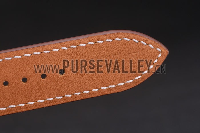 Hermes Heure H Rose Gold Diamond Encrusted Bezel Tan Leather Strap White Dial 80236