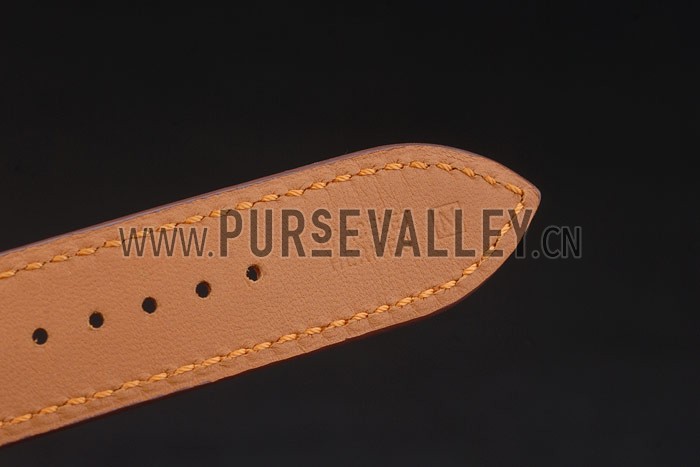 Hermes Heure H Rose Gold Diamond Encrusted Bezel Orange Leather Strap White Dial 80237