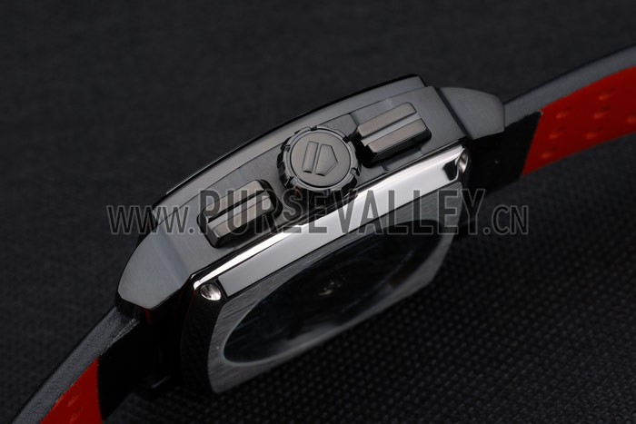 Tag Heuer Monaco Black-Red Perforated Leather Strap Black Dial 80309