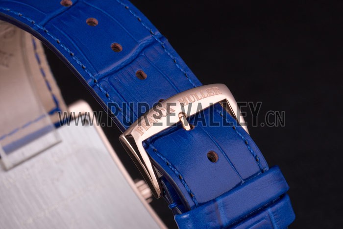 Franck Muller Infinity Diamond Encrusted Rose Gold Bezel Blue Croco Bracelet 80277