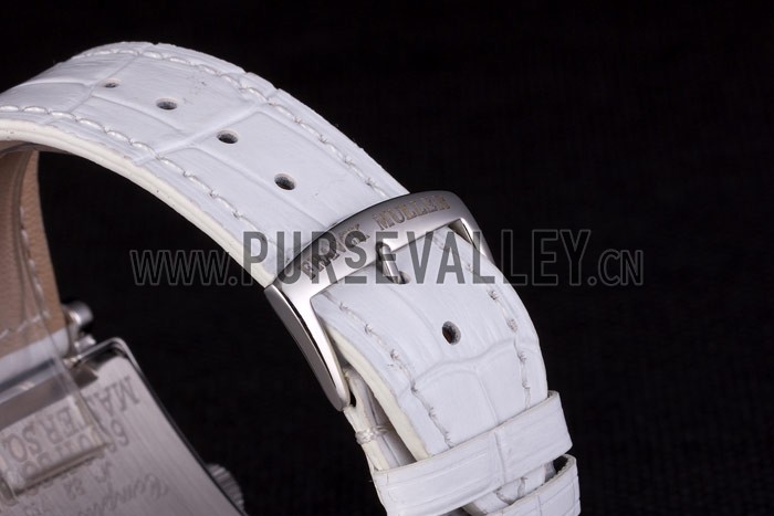 Franck Muller Master Square Diamond Encrusted Stainless Steel Bezel White Croco Bracelet 80284