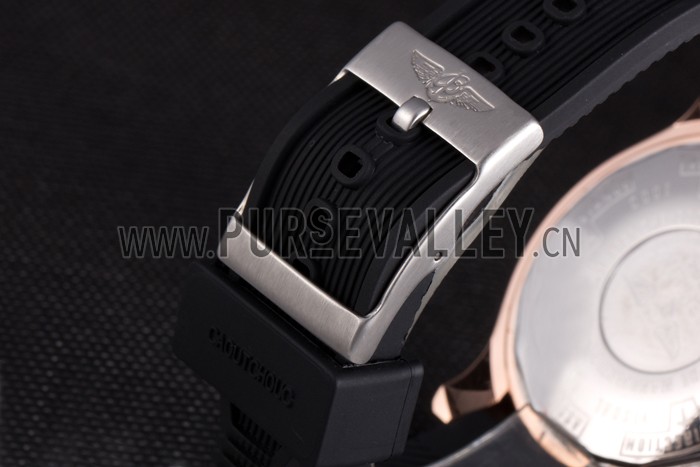 Breitling Navitimer Rosegold Bezel Rubber Strap Black Dial