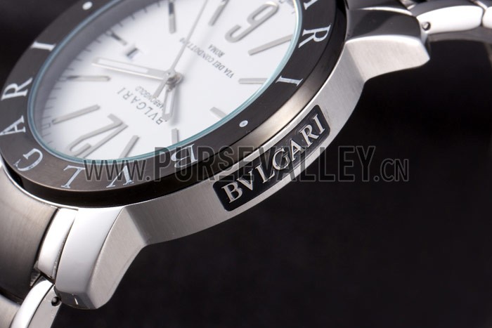 Bvlgari Bvlgari 42mm White Dial Stainless Steel Case Black Bezel Two Tone Steel Bracelet
