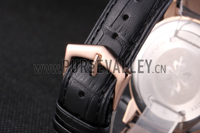 Patek Philipe Calatrava Roze Gold Polished Bezel Black Leather Bracelet 801435