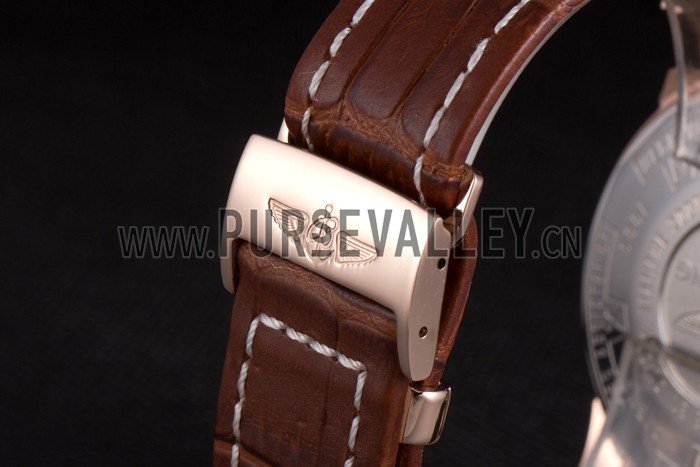 Breitling Transocean White Dial Brown Leather Strap Rose Gold Bezel