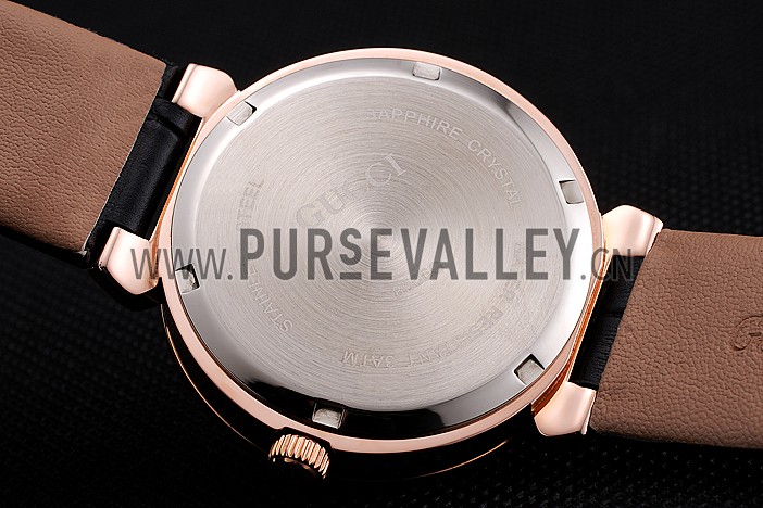 Gucci Interlocking Rose Gold Bezel with Diamonds and Black Leather Band 621514