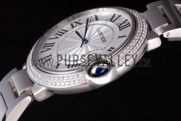 Cartier Ballon Bleu 44mm White Dial Diamonds Stainless Steel Case And Bracelet