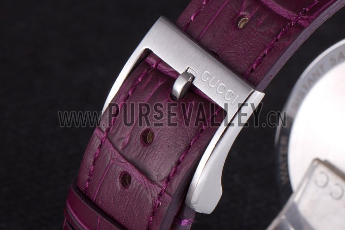 Gucci Interlocking Silver Bezel with Purple Leather Band 621516