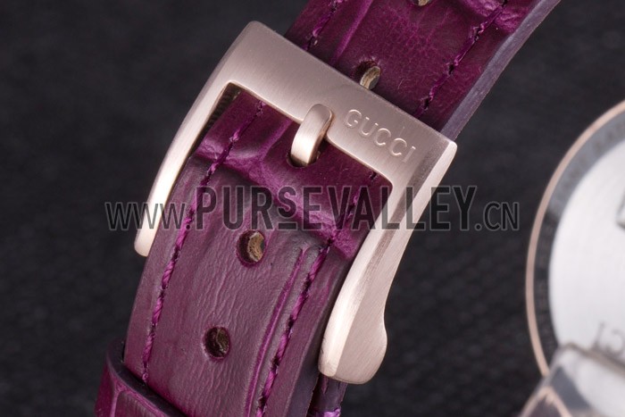 Gucci Interlocking Rose Gold Bezel with Purple Leather Band 621517