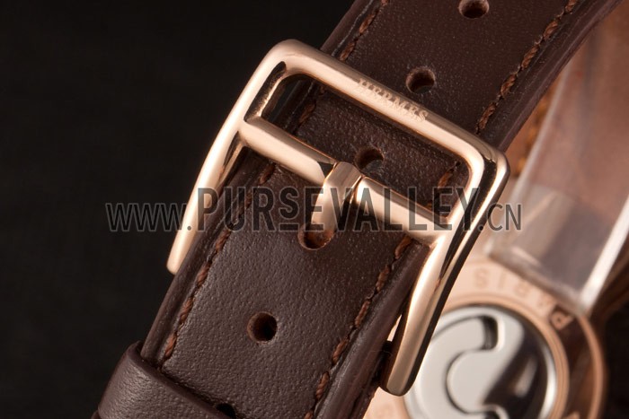 Hermes Classic MOP Dial Brown Leather Bracelet 801389