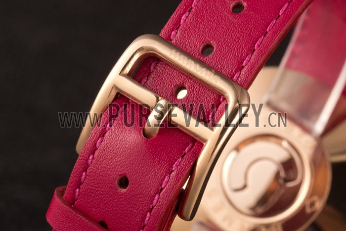 Hermes Classic MOP Dial Magenta Leather Bracelet 801388