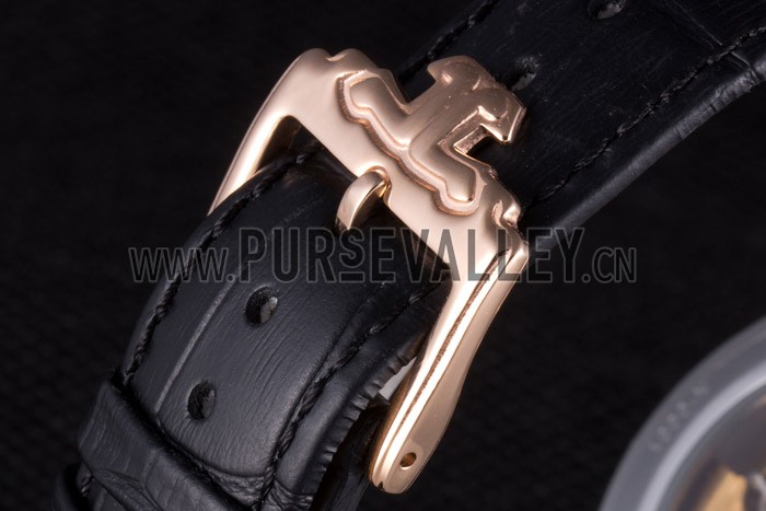 Jaeger Lecoultre Master Chronograph Gold Bezel Black Leather Band 621619