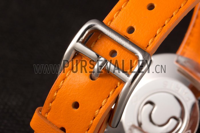 Hermes Classic MOP Dial Orange Leather Bracelet 801390