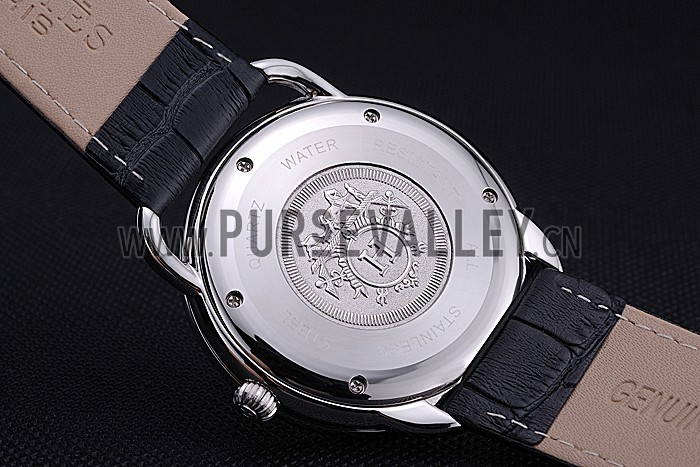 Hermes Classic Croco Leather Strap Silver Dial 801400