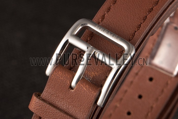 Hermes Classic MOP Dial Brown Elongated Leather Bracelet 801393