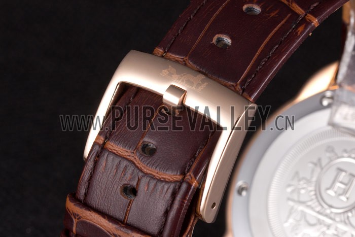 Hermes Classic Croco Leather Strap Silver Dial 801395