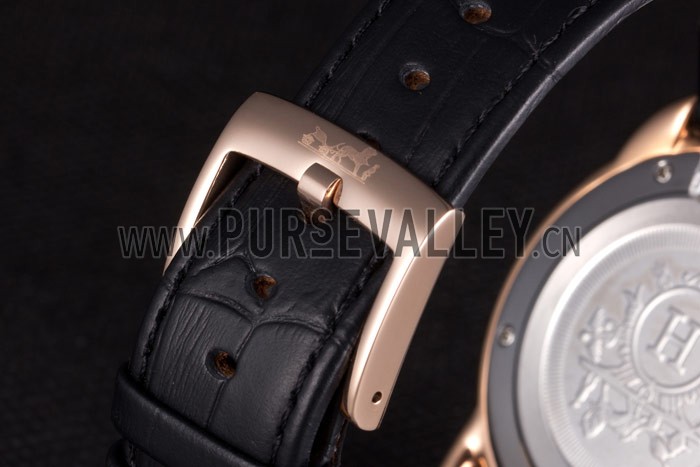 Hermes Classic Croco Leather Strap Black Dial 801397