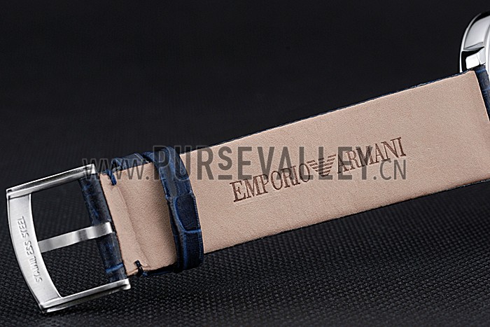 Emporio Armani Classic Dark Blue Dial Silver Case Dark Blue Leather Bracelet 622335