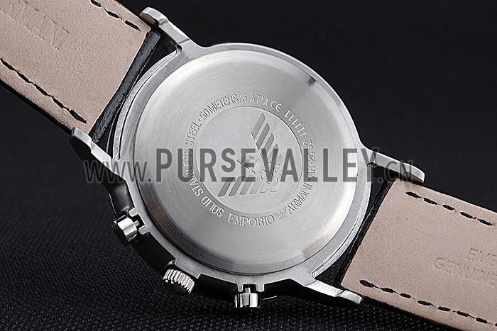 Emporio Armani Classic Chronograph Silver Dial Black Leather Bracelet 622339