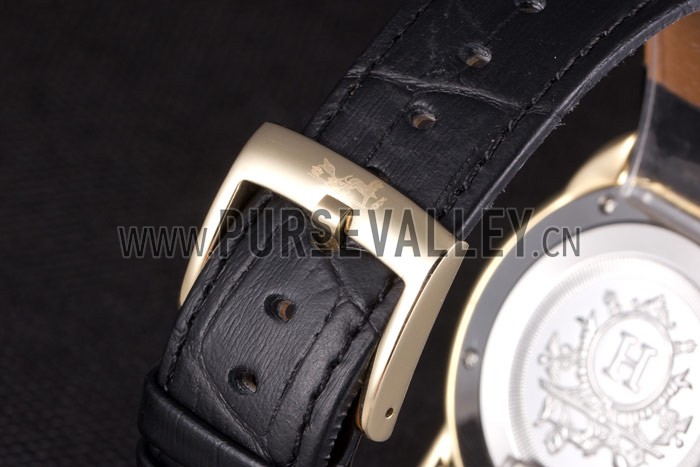 Hermes Classic Croco Leather Strap Silver Dial 801401