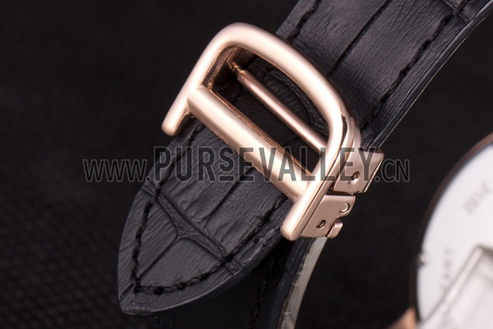 Cartier Moonphase Rose Gold Watch with Black Leather Band ct251 621370