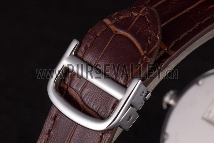 Cartier Moonphase Silver Watch with Brown Leather Band ct256 621375