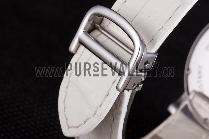 Cartier Moonphase Silver Watch with White Leather Band ct257 621376