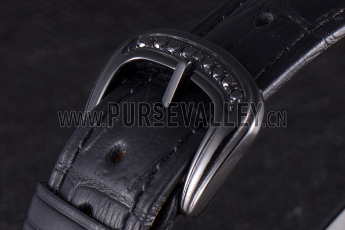 Franck Muller Heart Diamond Silver Bezel Black Leather Band 621595