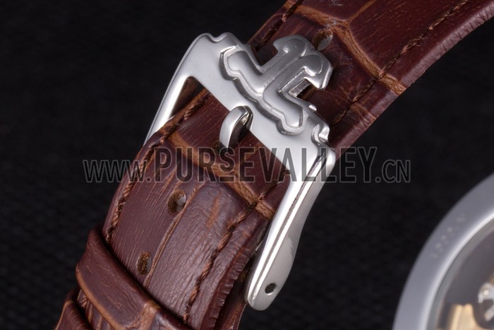 Jaeger Lecoultre Master Chronograph Silver Bezel Brown Leather Band 621612