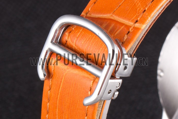 Cartier Ballon Bleu Silver Bezel with White Dial and Orange Leather Band 621550