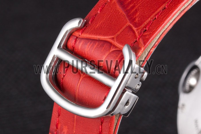 Cartier Ballon Bleu Silver Bezel with White Dial Red Leather Band 621551