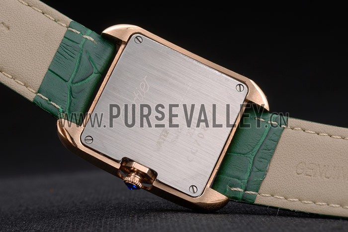 Cartier Tank Anglaise 30mm White Dial Gold Case Green Leather Bracelet